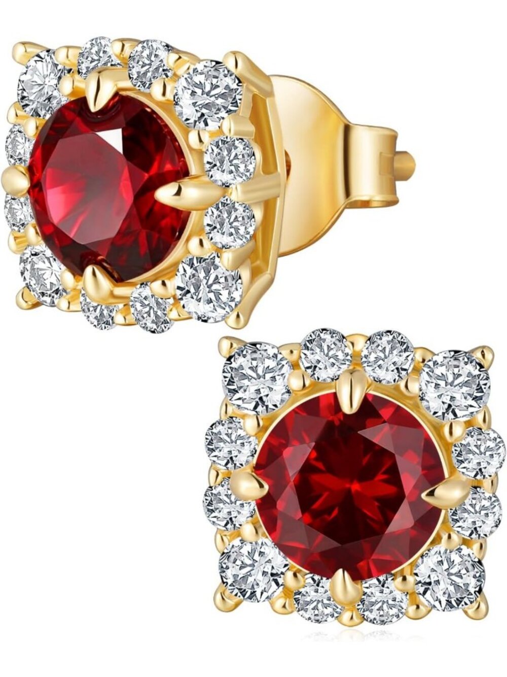 Stunning Moissanite Square Stud Earrings with Genuine Sapphire, Ruby & Emerald